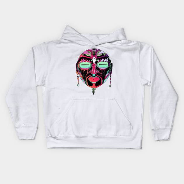 Blue Red Blend African Mask 2 Kids Hoodie by kenallouis